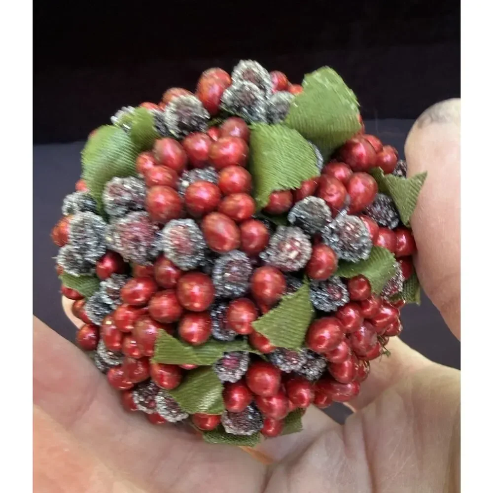 6 CRATE & BARREL Christmas Ornament Red Sugared Berry Ball New Tag 412-112 -46D